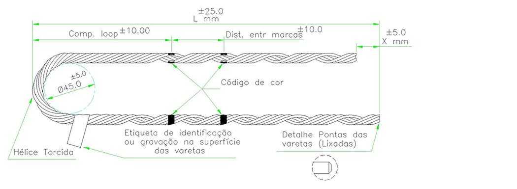 Ala pr-formada para cabo revestido de cobre