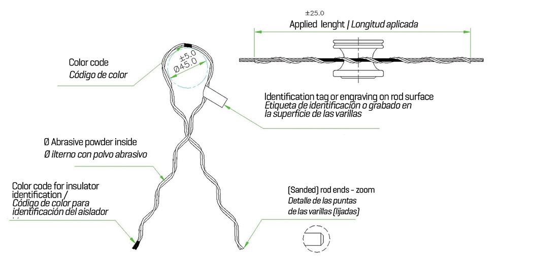 Amarre preformado lateral simple p/ filamentos y cables de acero galvanizado (LPL/C, F, K)  para redes rurales