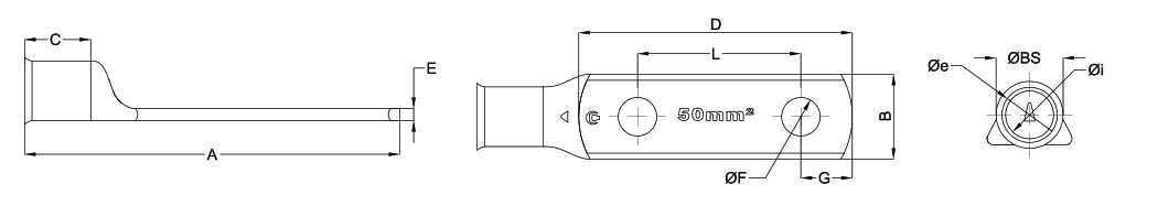 TERMINAL TUBULAR a COMPRESIN  DOS ORIFICIOS Y UNA COMPRESIN | BOCA EXPANDIDA